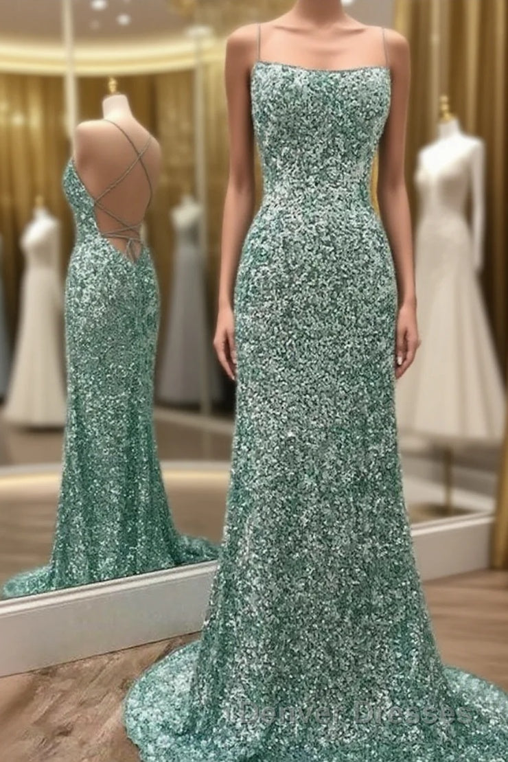 Sparkly Mint Sequin Mermaid Long Party Prom Dress for Women, Shiny Evening Dress Main image