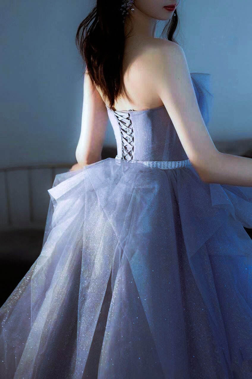 Blue Sweetheart Sleeveless Floor Length Sparkly Evening Prom Dress with Belt Secondary image
