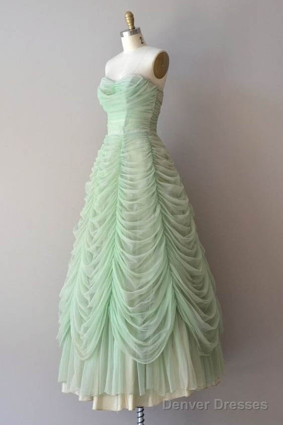 Mint Green Sweetheart Floor Length Long Prom Dresses, Ruched Chiffon Party Gown