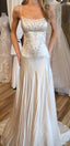 Exquisite Ivory Mermaid Long Wedding Dress Appliques Satin Bridal Dress