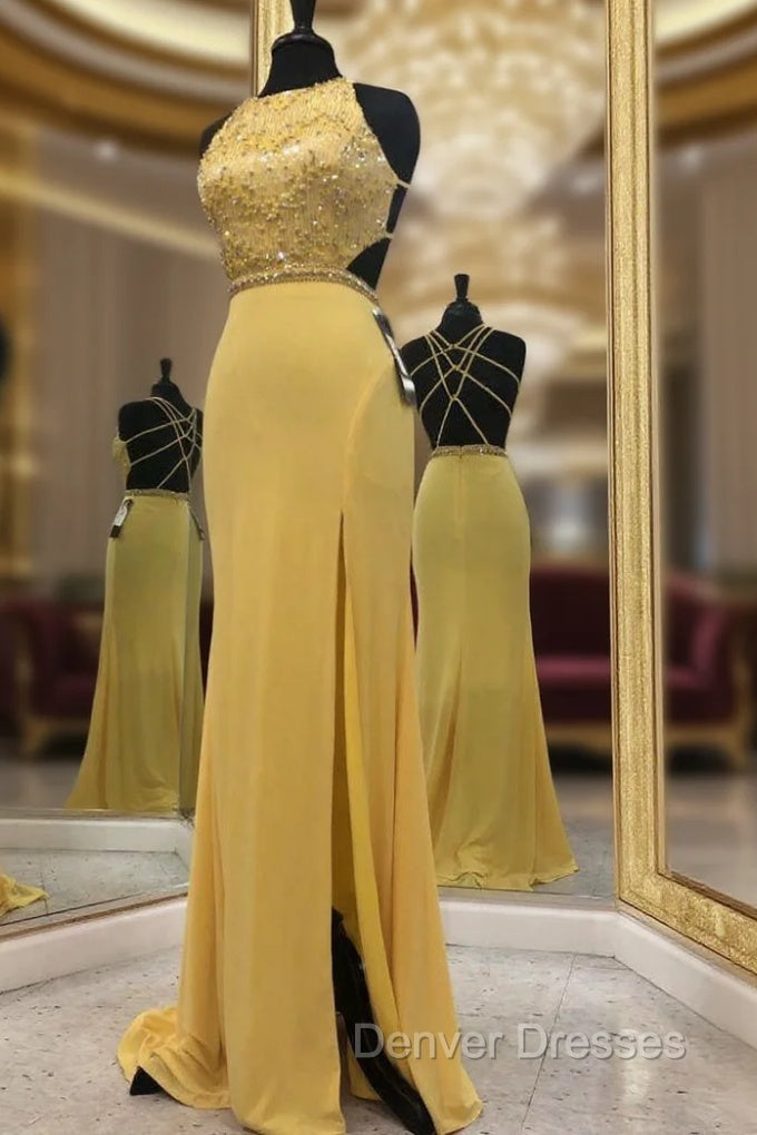 Exquisite Jewel Sleeveless Beading Prom Party Gowns| Chic Front Slit Long Prom Gown Main image