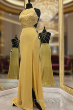 Exquisite Jewel Sleeveless Beading Prom Party Gowns| Chic Front Slit Long Prom Gown