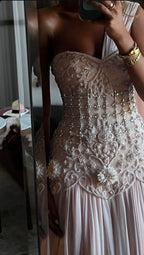 Exquisite Mermaid One Shoulder Pink Chiffon With Silver Beaded Prom Dresses Long Party Dress 18Th Birthday Outfits Prom Gown