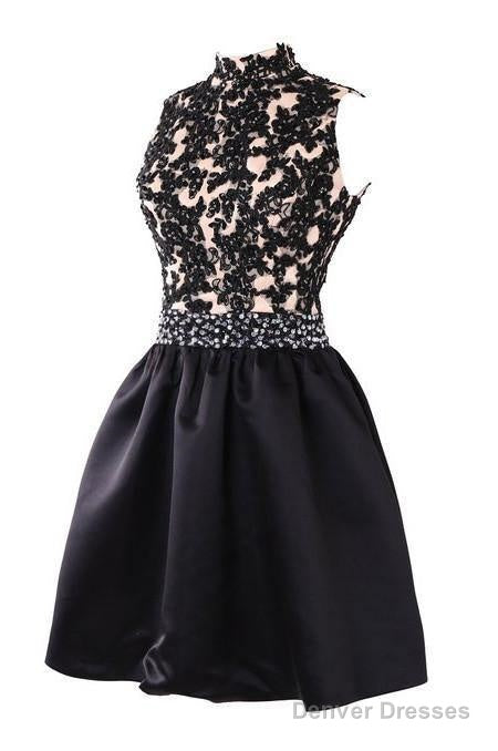 Exquisite Short High Neck Satin Homecoming Dress With Beaded Secondary image
