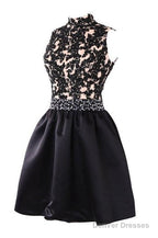 Exquisite Short High Neck Satin Homecoming Dress With Beaded