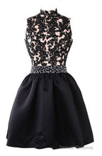 Exquisite Short High Neck Satin Homecoming Dress With Beaded