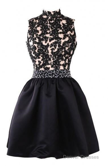 Exquisite Short High Neck Satin Homecoming Dress With Beaded