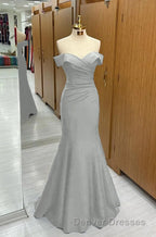 Long Navy Prom Dress Mermaid Off-the-Shoulder Sweetheart Sleeveless