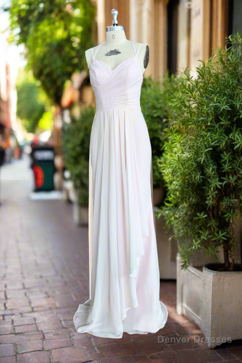 Pink A-line Chiffon Spaghetti Straps Sleeveless Ruffles Long Bridesmaid Dress Main image