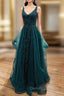 Fabulous A-line Lace With Beading Tulle Long V Neck Prom Dress