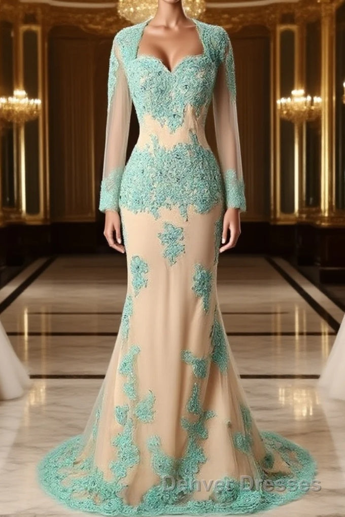 Fabulous Appliques Lace Long Sleeve Mermaid Mother of the Bride / Groom Dress Main image