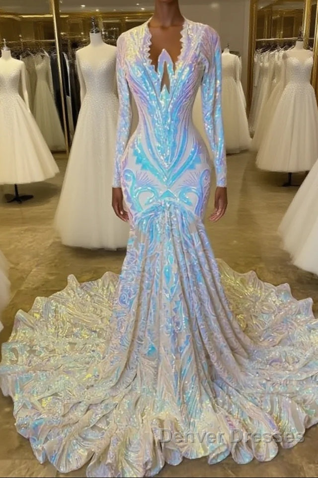 Fabulous Long Sleeves Prom Dress Mermaid Sequins On Sale Main image