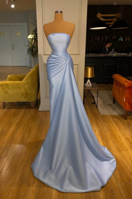 Fabulous Strapless Mermaid Graduation Dresses Long Blue Prom Dresses Main image