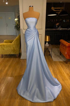 Fabulous Strapless Mermaid Graduation Dresses Long Blue Prom Dresses