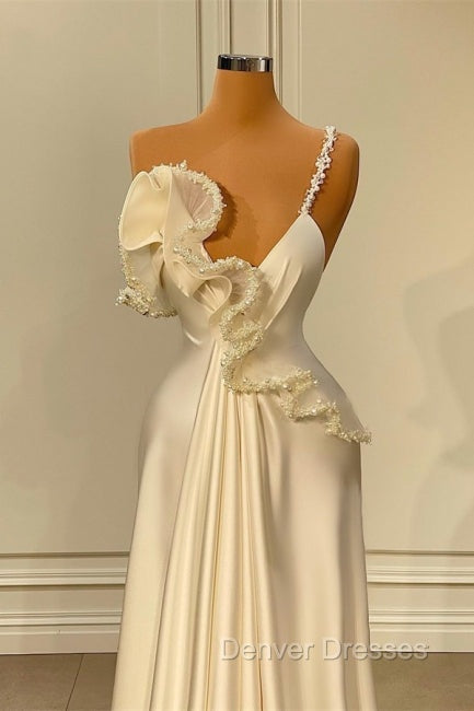 Fabulous White Satin Evening Prom Dress with Ruffles Secondary image