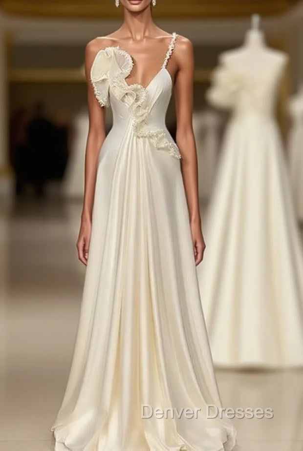 Fabulous White Satin Evening Prom Dress with Ruffles Main image