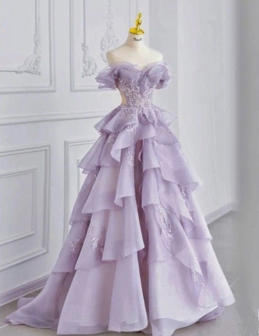 Fairy A Line Off The Shoulder Lilac Prom Dress Evening Dress