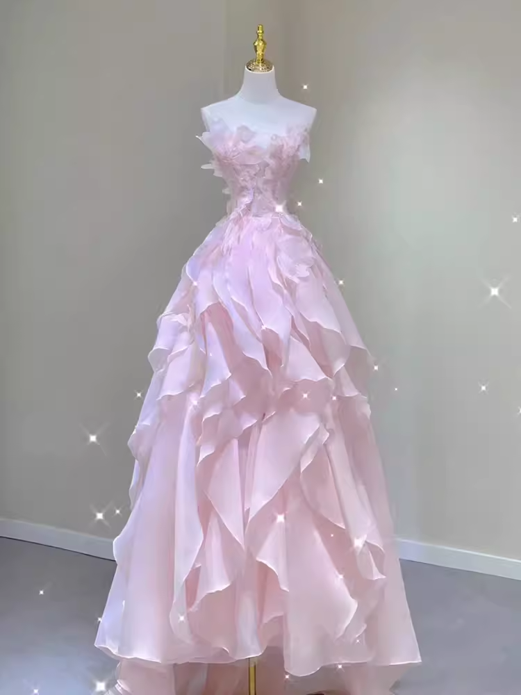 Fairy A Line Sleeveless Pink Long Floral Prom Dress Secondary image