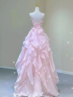 Fairy A Line Sleeveless Pink Long Floral Prom Dress