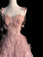 Fairy A Line Spaghetti Straps Pink Tulle Prom Dress For Teens