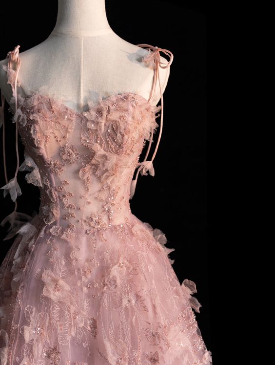 Fairy A Line Spaghetti Straps Pink Tulle Prom Dress For Teens