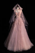 Fairy A Line Spaghetti Straps Pink Tulle Prom Dress For Teens