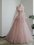 Fairy A Line Spaghetti Straps Pink Tulle Prom Dress For Teens