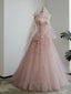 Fairy A Line Spaghetti Straps Pink Tulle Prom Dress For Teens