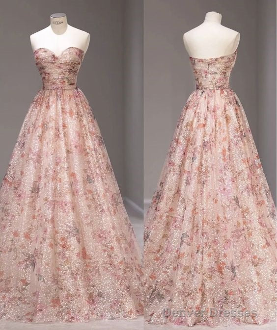 Fairy A Line Strapless Pink Sequin Long Prom Dresses Evening Dress Secondary image