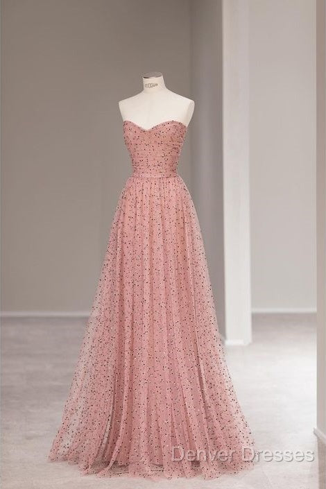 Fairy A Line Sweetheart Pink Long Tulle Prom Dress 22Th Birthday Outfit