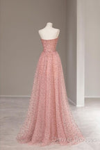 Fairy A Line Sweetheart Pink Long Tulle Prom Dress 22Th Birthday Outfit
