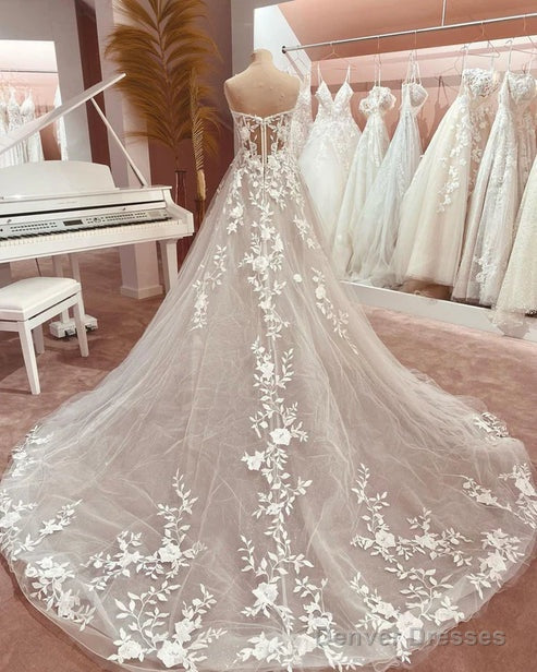 Fairy A Line Sweetheart Tulle Long Wedding Dresses With Appliques Off Shoulder Beautiful Secondary image