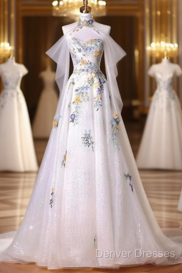 Fairy A Line White Floral Prom Dress Evening Dress Main image