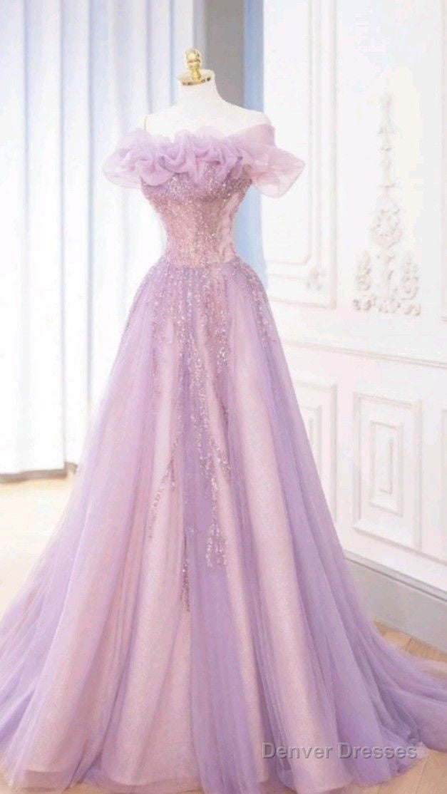 Fairy Ball Gown Off The Shoulder Lilac Tulle Prom Dresses Long Party Dress Main image