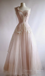 Fairy Ball Gown One Shoulder Pink Lace Prom Dress Ankel Length Evening Dress