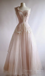 Fairy Ball Gown One Shoulder Pink Lace Prom Dress Ankel Length Evening Dress