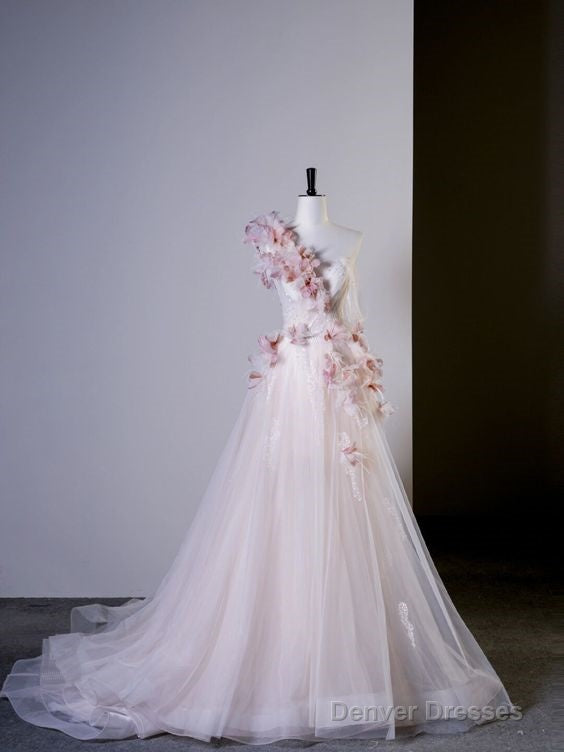 Fairy Ball Gown One Shoulder Pink Tulle Prom Dresses Long Party Dress Main image