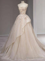 Fairy Ball Gown Strapless Champagne Prom Dresses 22Th Birthday Outfit