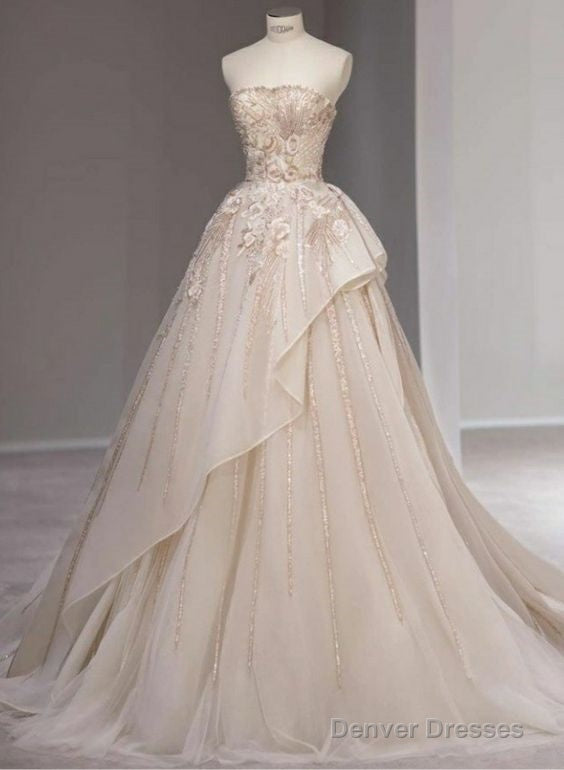 Fairy Ball Gown Strapless Champagne Prom Dresses 22Th Birthday Outfit