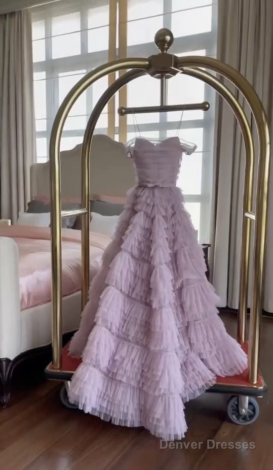 Fairy Ball Gown Strapless Lilac Tulle Long Prom Dresses Evening Dress Main image