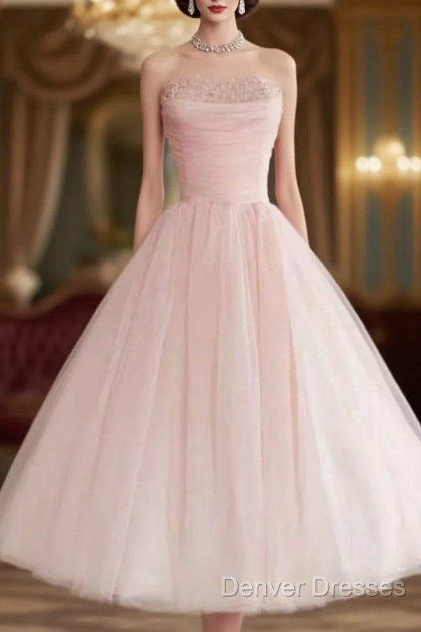 Fairy Ball Gown Strapless Pink Knee Length Prom Dress Evening Dress Main image