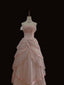 Fairy Ball Gown Strapless Pink Lace Prom Dress Long Evening Dress