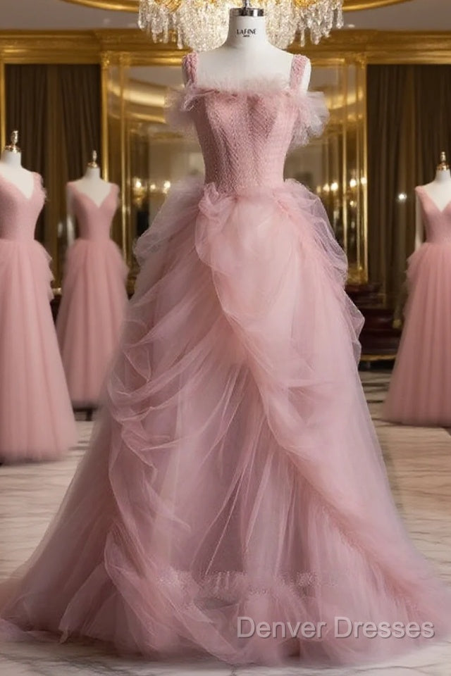 Fairy Ball Gown Straps Pink Tulle Prom Dress For Teens Main image