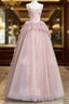Fairy Ball Gown Straps Pink Tulle Prom Dress Long Party Dress