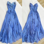 Fairy Blue/Purple Spaghetti Straps Appliques Chiffon Prom Dress