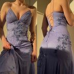 Fairy Blue/Purple Spaghetti Straps Appliques Chiffon Prom Dress