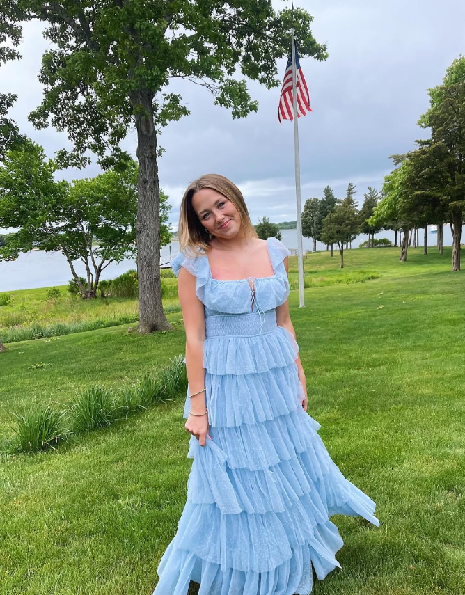 Fairy Sky Blue Sequare Neck Tiered Tulle Evening Dress Long Prom Dress Secondary image