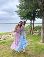 Fairy Sky Blue Sequare Neck Tiered Tulle Evening Dress Long Prom Dress