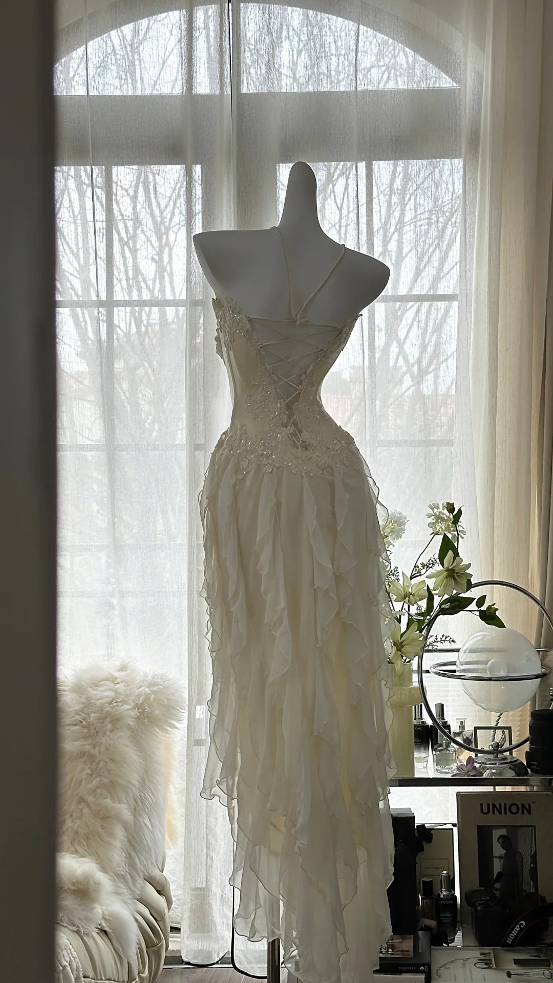 Fairy-Like Tube Top With Heart-Shaped Collar And Beaded Wood Ear Curled Skirt Chiffon Prom Dress Secondary image