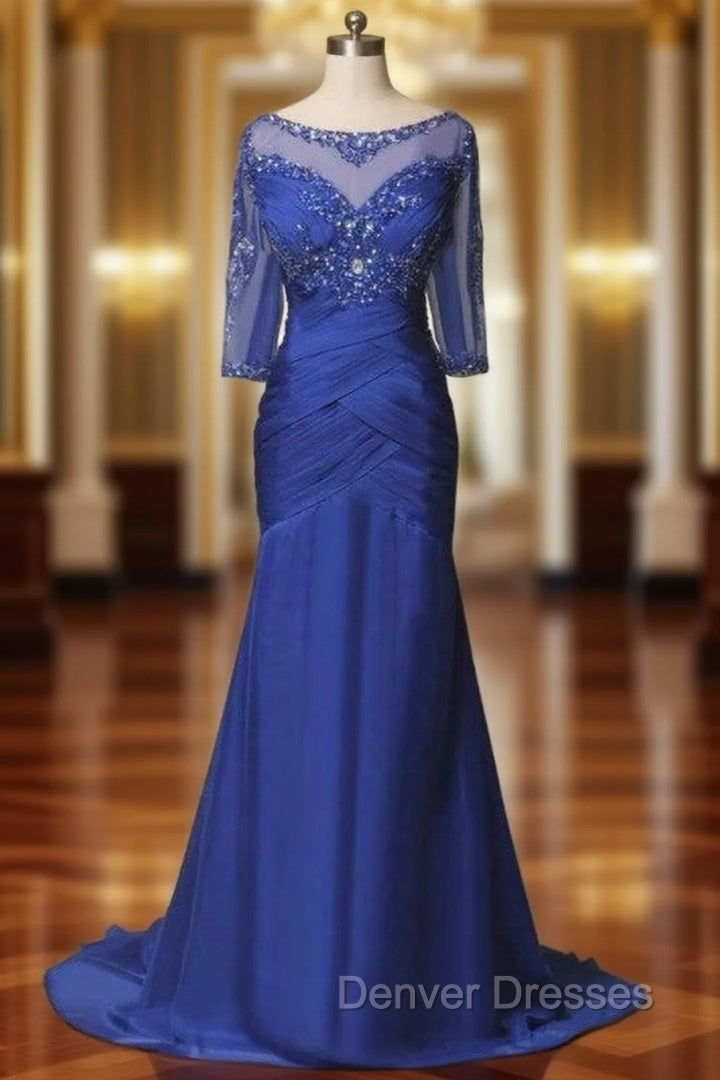 Fairy Tale Half Sleeve Beading Crystal Trumpet/Mermaid Mother of the Bride Dress